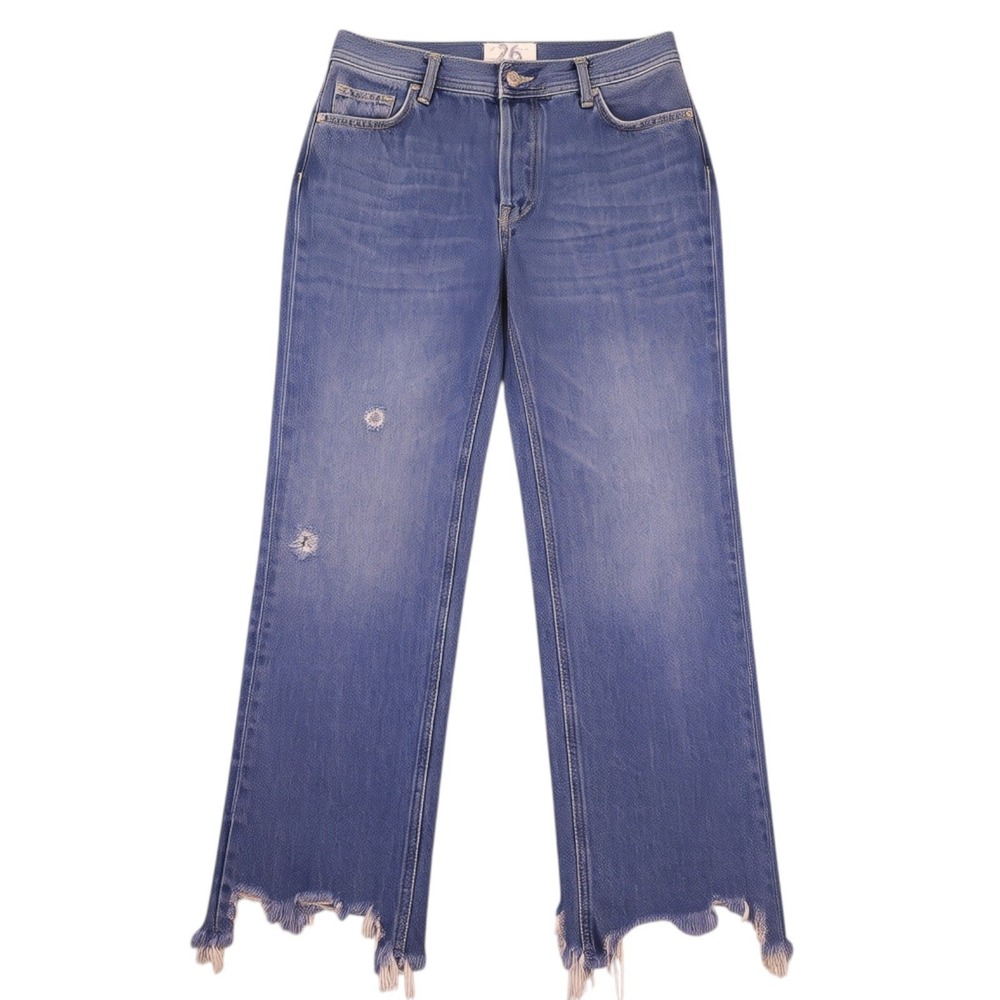 Free People Maggie Straight Leg Jeans Women 26 Blue Frayed Hem Denim We The Free